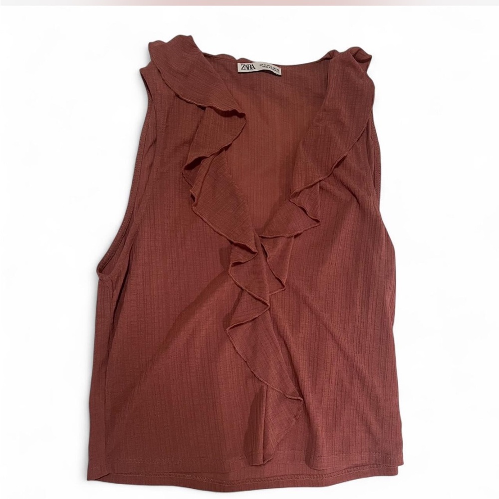 Zara Women's Ruffle Front Blouse - Dark Mauve